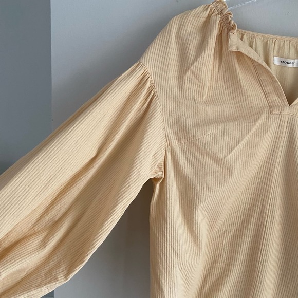MOUSSY Rib Stripe Blouson Sleeve Peasant Top Yellow Cotton Size 1 Small Bohemian - Picture 7 of 7